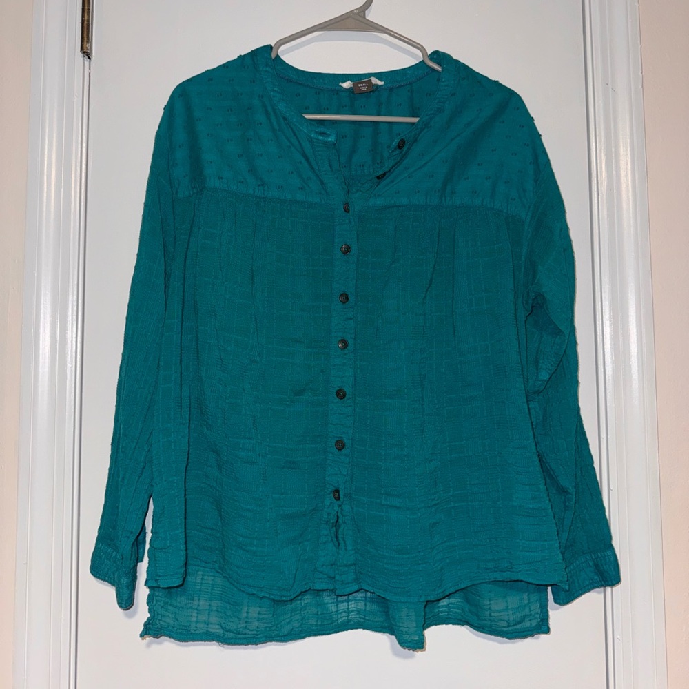 Pilcro and the Letterpress Turquoise Button-Up Blouse